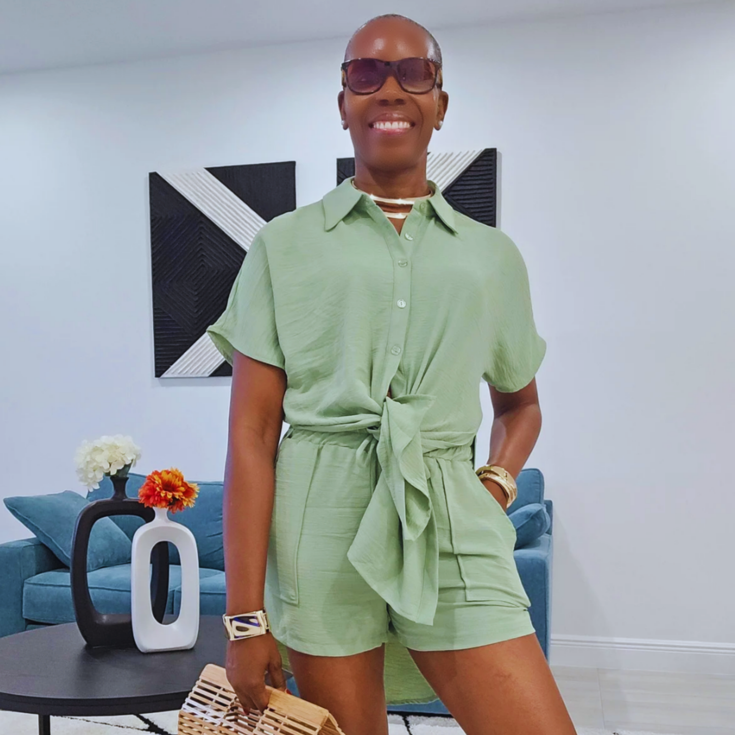 The "Kehlani" Shorts Sets (Sage)